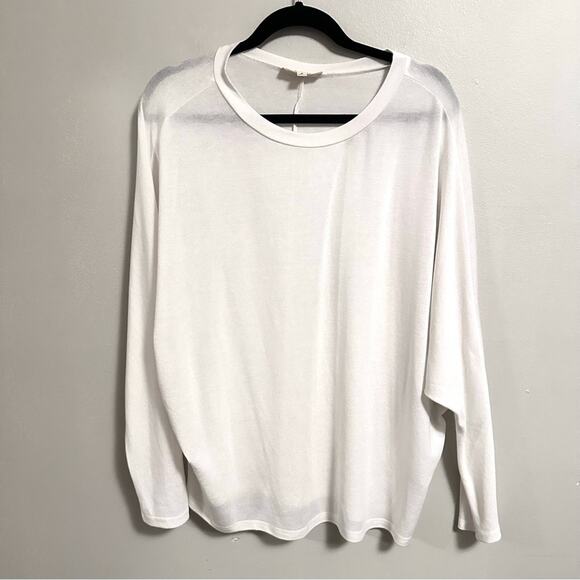 White Crewneck Pullover Shirt Blouse Semi Sheer Long Dolman Sleeve Women Small - Picture 2 of 4